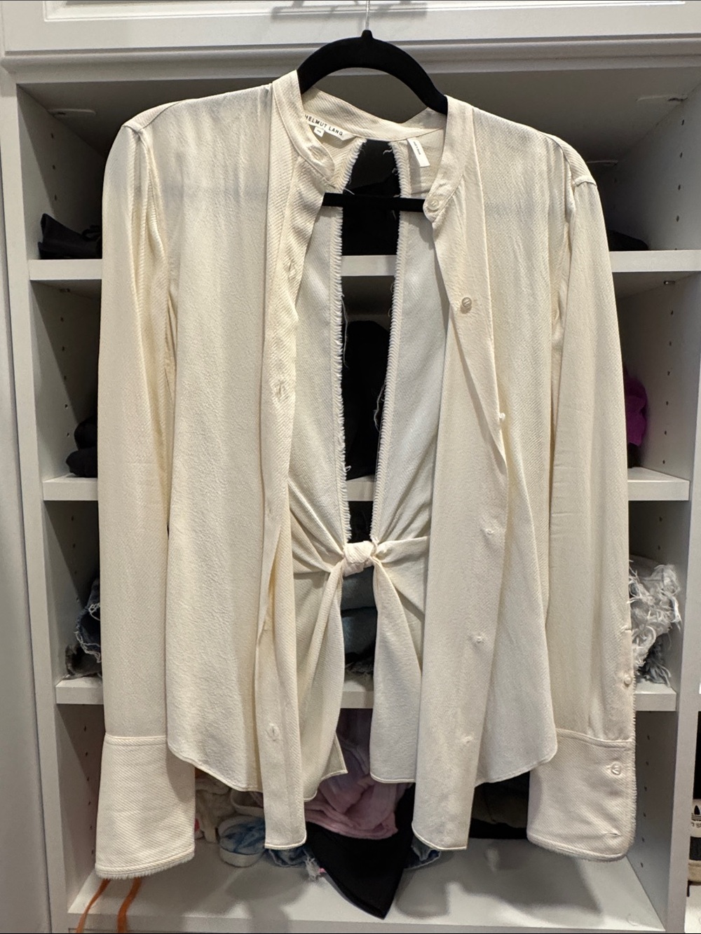 Helmut Lang Cream Button-Front Tie Blouse